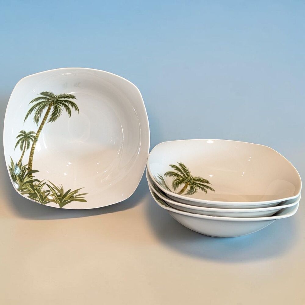 4 Florida Marketplace Palm Island 7" Soup Cereal Bowl Palm Tree Set